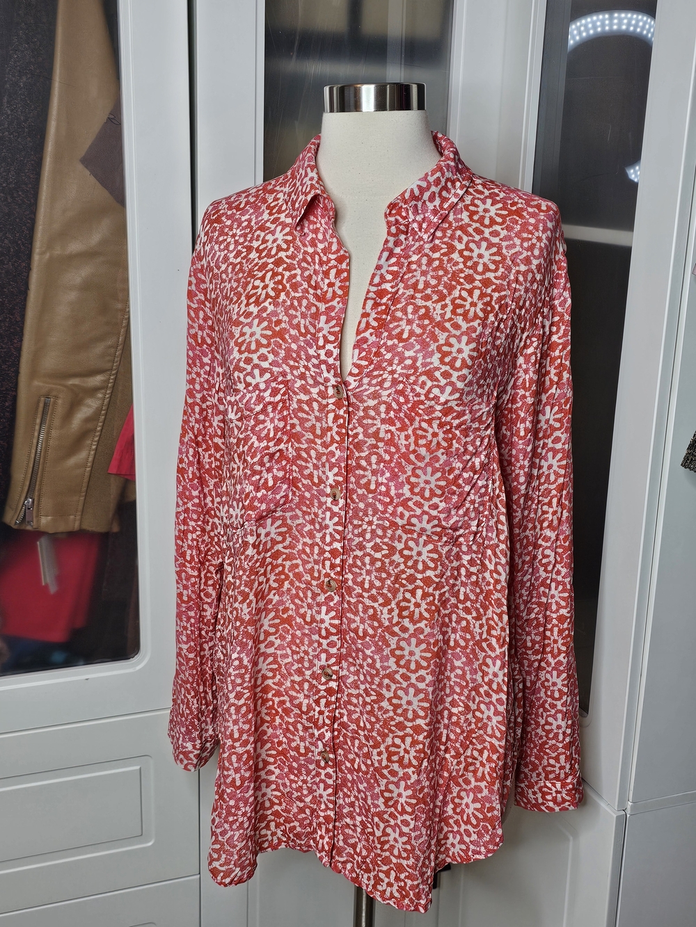 Pilcro Red Floral Button-Up Blouse